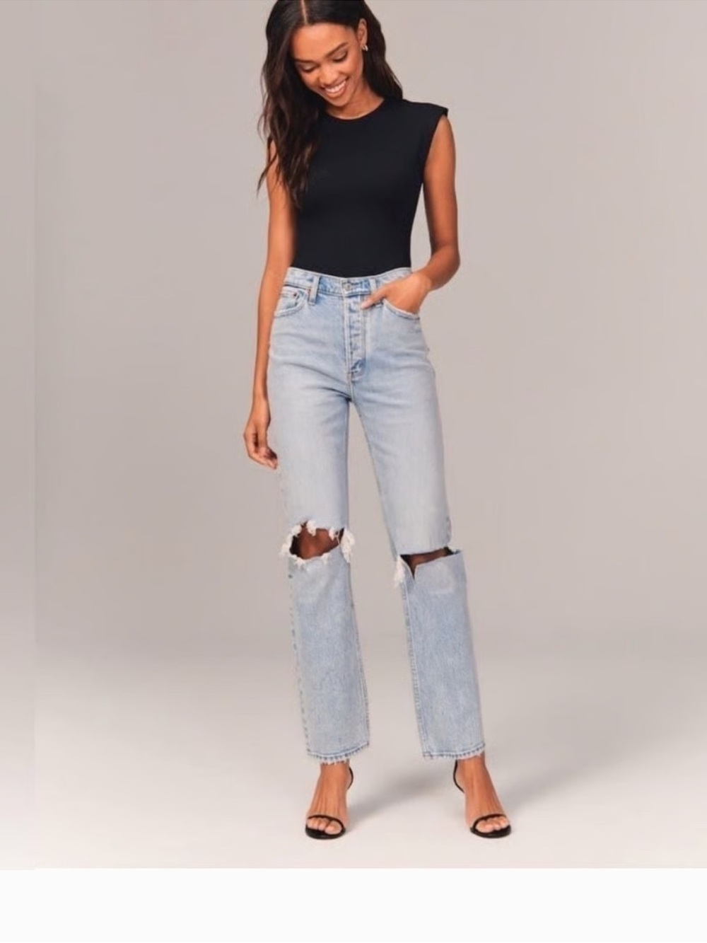 Abercrombie & Fitch The Dad Light Blue Straight-Leg Ripped Knee Jeans